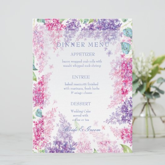 Spring Lila Flower Blossom-Floral Wedding Menu (Staand voorkant)