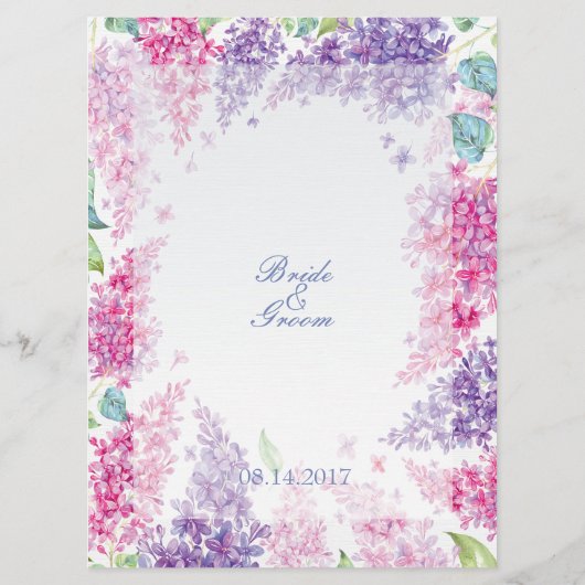 Spring Lila Flower Blossom-Floral Wedding Menu (Achterkant)
