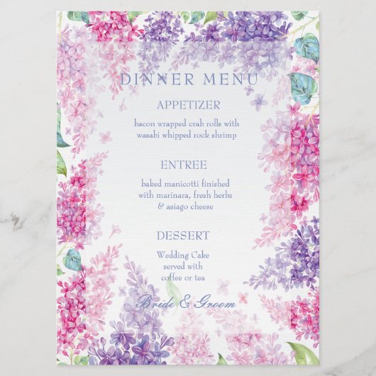 Spring Lila Flower Blossom-Floral Wedding Menu (Voorkant)