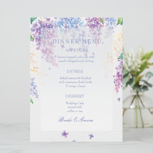 Spring Lila Flower Blossom-Floral Wedding Menu (Staand voorkant)