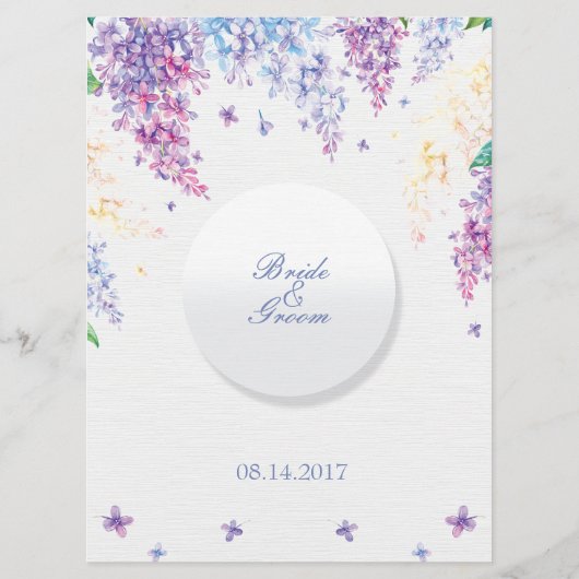 Spring Lila Flower Blossom-Floral Wedding Menu (Achterkant)