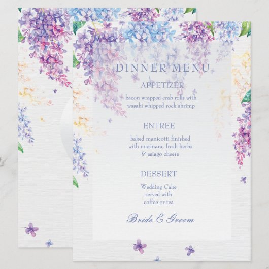 Spring Lila Flower Blossom-Floral Wedding Menu (Voorkant / Achterkant)