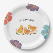 Spring Little Chicken Floral Baby shower Papieren Bordje (Voorkant)