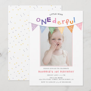 Spring Little Miss Onederful Foto 1st Birthday Kaart