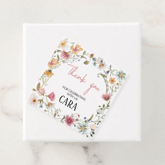 Spring Little Wildflower Verjaardag Party Square Bedankjes Labels (In situ)