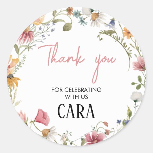 Spring Little Wildflower Verjaardagsfeestje Ronde Sticker (Voorkant)