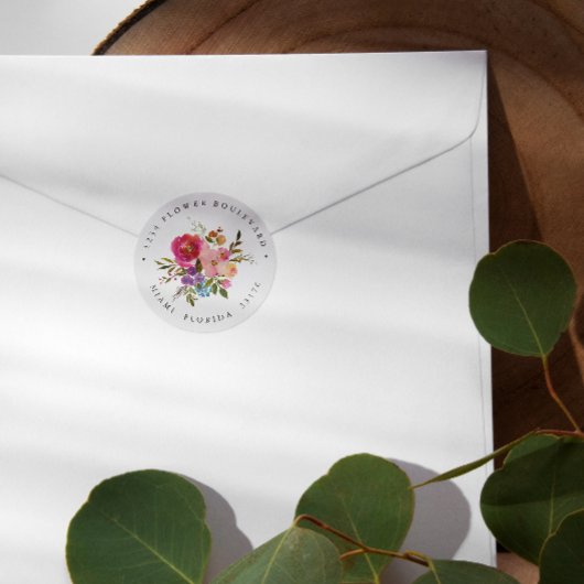 Spring Lush | Botanische retour-adres Bouquet Ronde Sticker