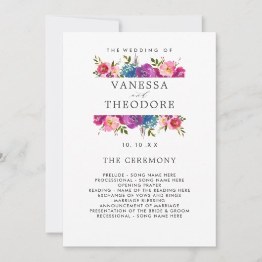 Spring Lush Bouquet Wedding Ceremony Program Kaart (Voorkant)