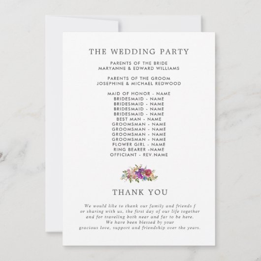 Spring Lush Bouquet Wedding Ceremony Program Kaart (Achterkant)