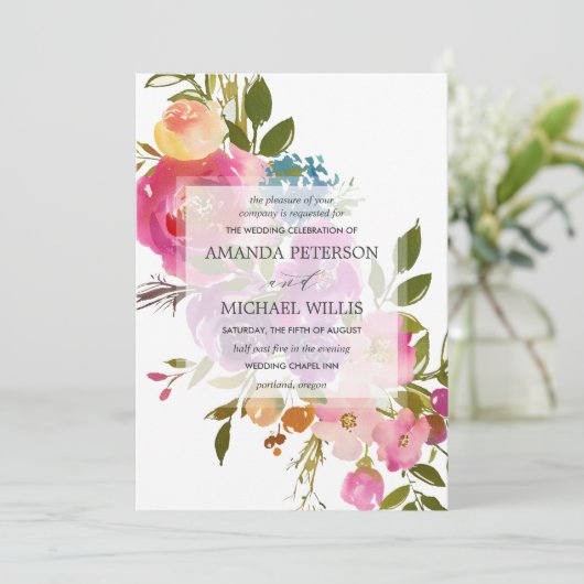 Spring Lush | Moderne botanische roze bloembruilof Kaart (Staand voorkant)