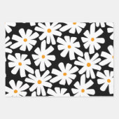 Spring madeliefjes bloemenretro patroon zwart inpakpapier vel (Voorkant 3)