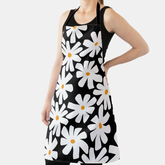 Spring madeliefjes bloemenretro patroon zwart schort (Insitu)