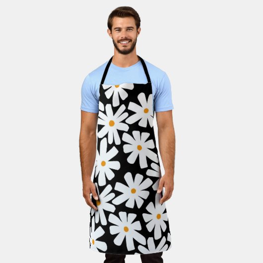 Spring madeliefjes bloemenretro patroon zwart schort (Gedragen)