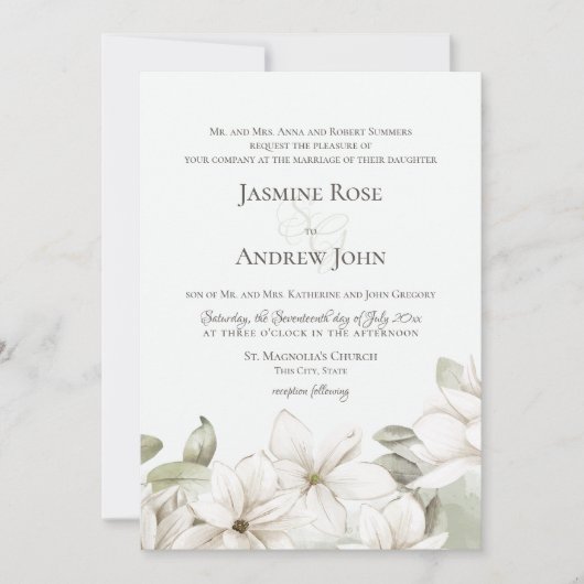 Spring Magnolia Blossom Blush en Sage Wedding Kaart (Voorkant)