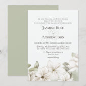 Spring Magnolia Blossom Blush en Sage Wedding Kaart (Voorkant / Achterkant)