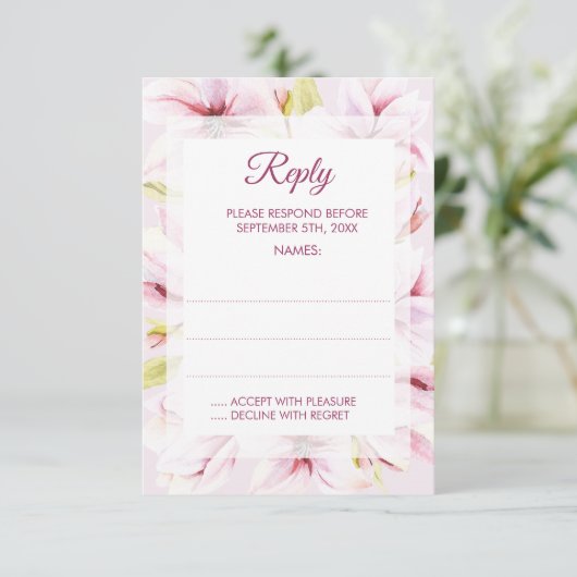 Spring Magnolias Bloemen Bruiloft Antwoord Kaarten (Staand voorkant)