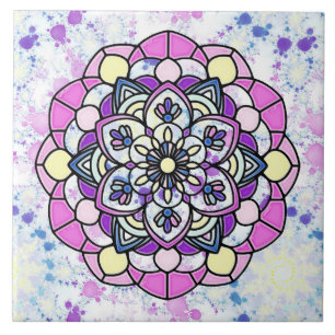 Spring Mandala Een keramische Tegel Tegeltje