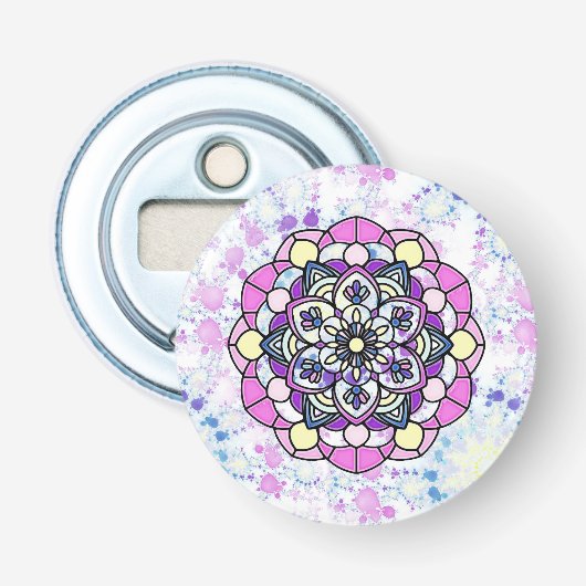 Spring Mandala knop flesopener Button Flesopener (Voorkant)