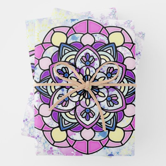 Spring Mandala Wrapping Paper Flat Sheet Set van 3 (In situ)