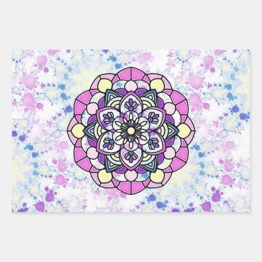 Spring Mandala Wrapping Paper Flat Sheet Set van 3 (Voorkant)