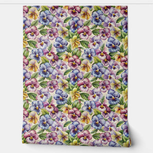 Spring mauve gele pastel paarse viooltjes behang