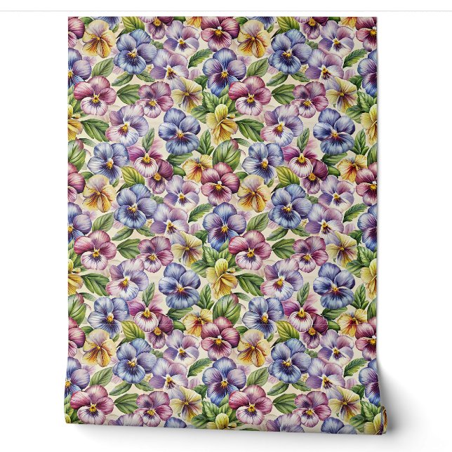 Spring mauve gele pastel paarse viooltjes behang (Afrollen)