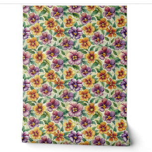 Spring mauve gele pastel paarse viooltjes behang