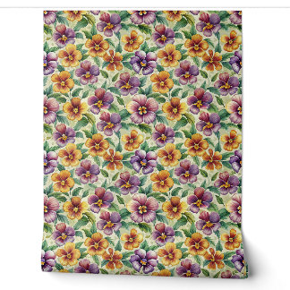 Spring mauve gele pastel paarse viooltjes behang