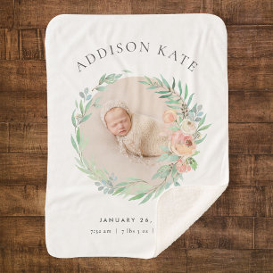 Spring Meadow Bloemen Baby Foto Geboortestatistiek Sherpa Deken