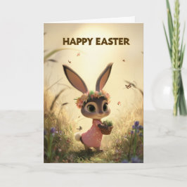 Spring Meadow Bunny in Pink Dress Easter Card Kaart