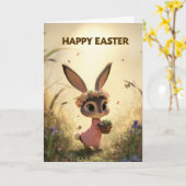 Spring Meadow Bunny in Pink Dress Easter Card Kaart (Gele Bloem)
