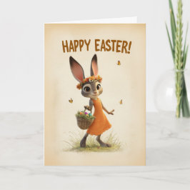 Spring Meadow Bunny with Basket Easter Card Kaart