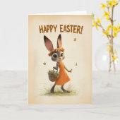 Spring Meadow Bunny with Basket Easter Card Kaart (Gele Bloem)