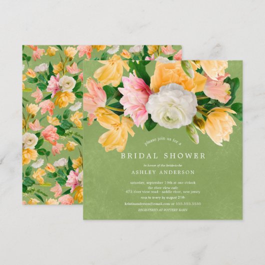 Spring Meadow Floral Bridal Shower Invitation Kaart (Voorkant / Achterkant)