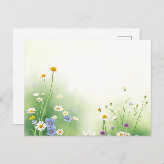 Spring Meadow Waterverf met Wildflowers in Soft Briefkaart (Voorkant / Achterkant)