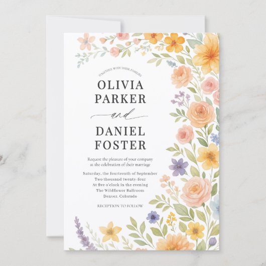 Spring Meadow Wildflower Wedding Kaart (Voorkant)