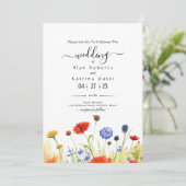 Spring Meadow Wildflowers Huwelijksuitnodiging Kaart (Staand voorkant)