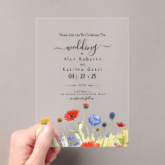Spring Meadow Wildflowers Wedding Invitation Acryl Uitnodigingen