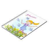 Spring meisje achtervolgen vogels kinder notitiebo notitieboek (Linkerzijde)