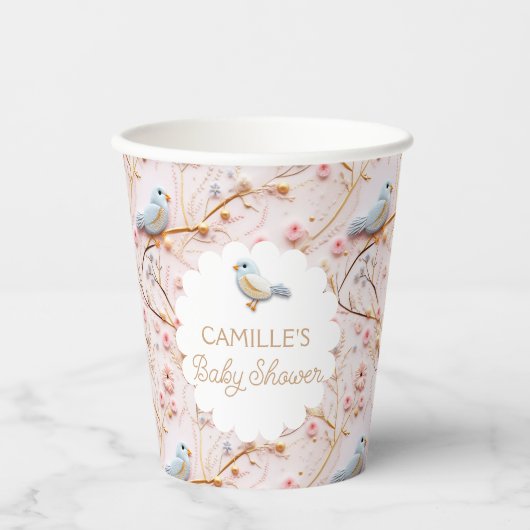 Spring Meisje Baby shower Roze Bloemen Gepersonali Papieren Bekers (Voorkant)