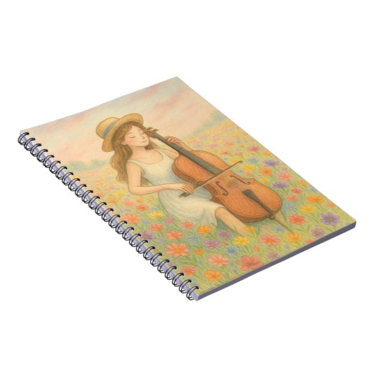 Spring Melody - Meisje met Cello in Bloemenveld 🌸 Notitieboek (Rechterzijde)