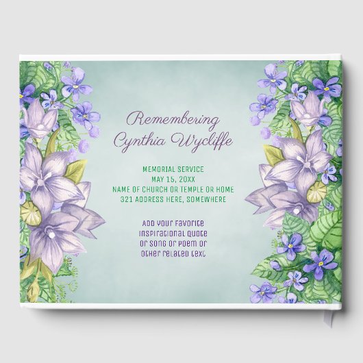Spring Memorial Service Lila Bloemen Uw Foto Gastenboek (Achterkant)