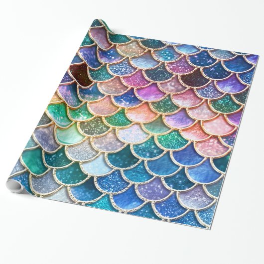 Spring Mermaid Glitter Scales- Mermaidscales Cadeaupapier (Uitgerold)