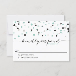 Spring Mint Confetti Stippen Wedding RSVP Kaart