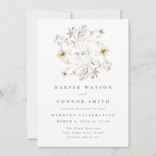 Spring Monogram Elegant Wildflower Floral Kaart (Voorkant)