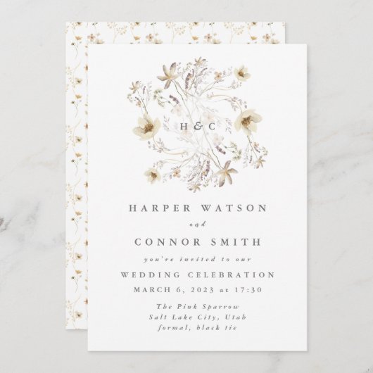 Spring Monogram Elegant Wildflower Floral Kaart (Voorkant / Achterkant)