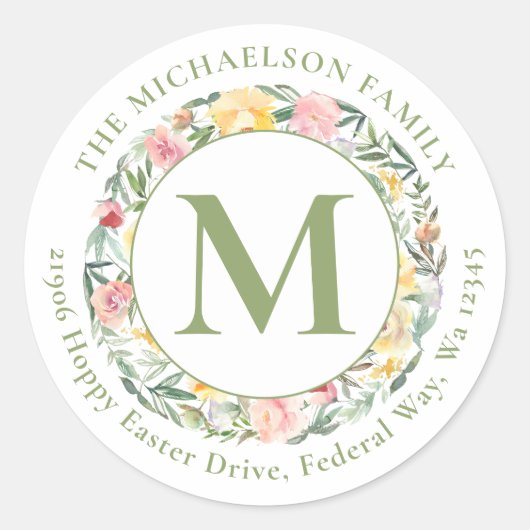 Spring Monogram Waterverf Floral Ronde Sticker (Voorkant)
