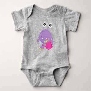 Spring Monster, kleurrijke bloemen, Paarse monster Romper