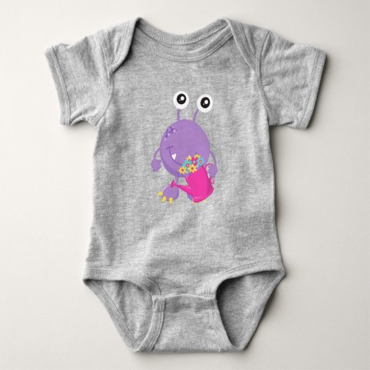 Spring Monster, kleurrijke bloemen, Paarse monster Romper (Voorkant)