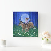 Spring Moon Hare Fairy Vierkante Klok (Huis)